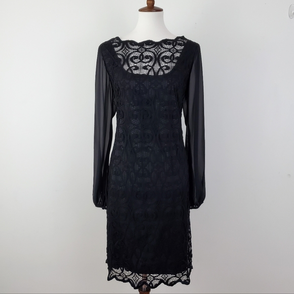 Adrianna Papell Lace Chiffon Scalloped Shift Dress - Picture 3 of 16